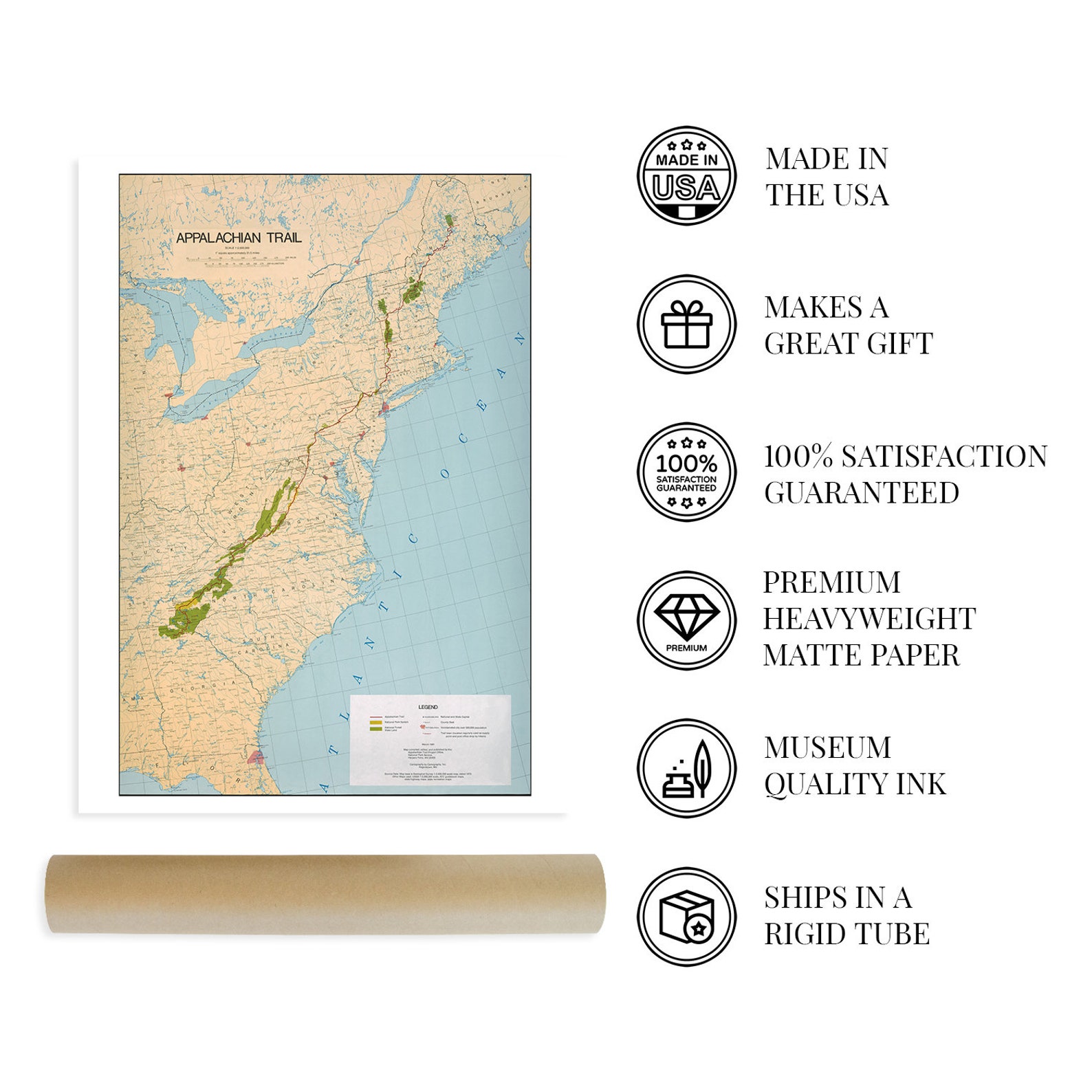 1981 Appalachian Trail Map Poster History Map of Appalachian Trail Wall
