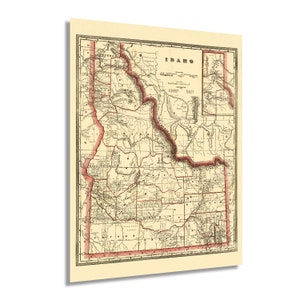 1896 Idaho State Map - Vintage Map of Idaho Wall Art - Old Township County and Railroad Map of Idaho Poster - Historic Map Idaho Wall Decor
