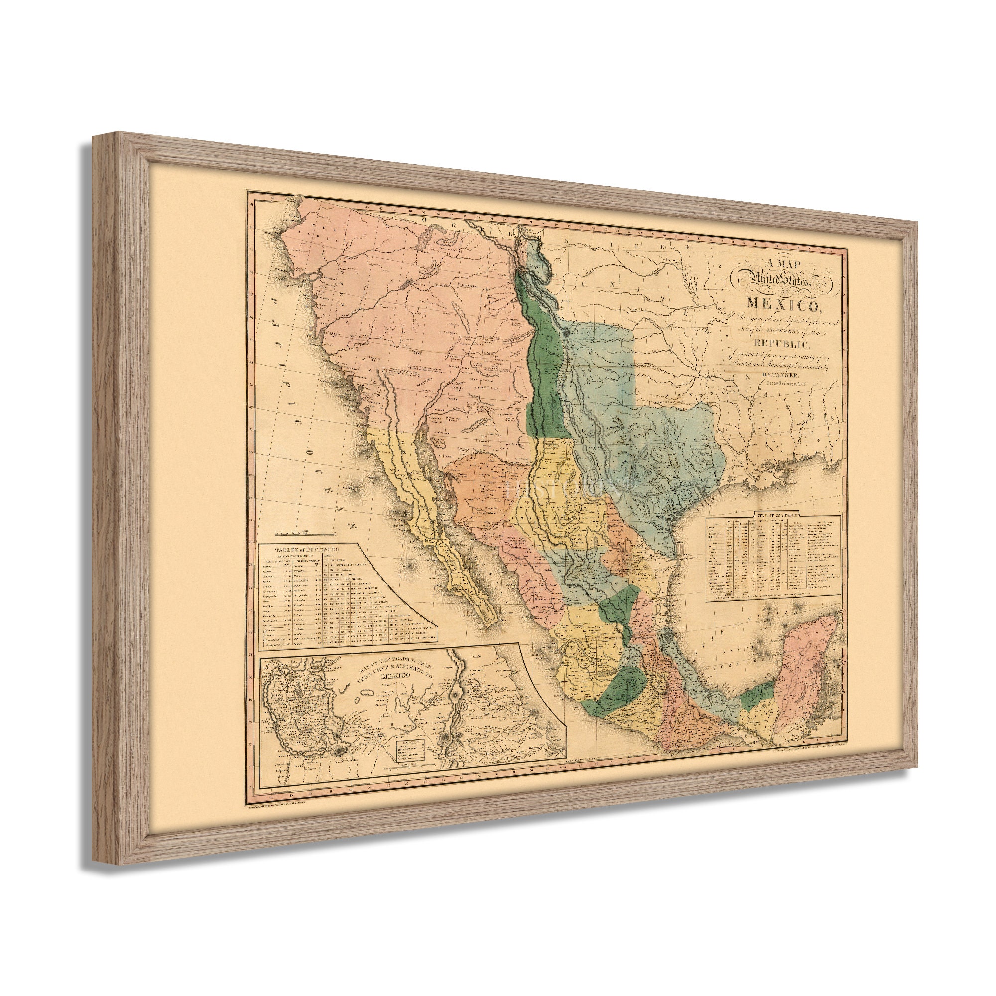1846 Mexico Map Framed Vintage Mexico Wall Map History Map of Mexico