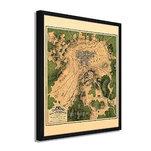 1863 Gettysburg Map  - Framed Vintage Gettysburg Battlefield Map  - History Map of The Battle of Gettysburg Pennsylvania Wall Art Poster