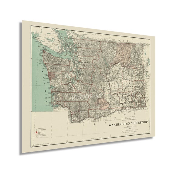 24x36 Poster Map Of Washington State Territory 1889