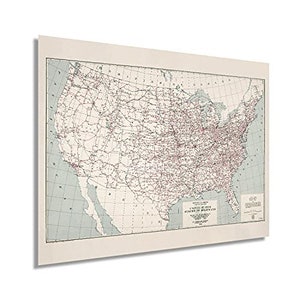 1950 United States Map System of Highways - Old Map of the United States  - History Map of USA - Historic US Road Map Wall Art Poster