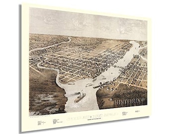 1867 Green Bay Wisconsin Map - Vintage Green Bay Poster - Old Bird's Eye VIew of Green Bay and Fort Howard Wisconsin Wall Art Poster Print