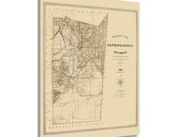 1883 Santa Fe County New Mexico Map - Vintage Santa Fe Wall Art - Old Santa Fe Map Poster - Topographical Map of Santa Fe County NM Poster