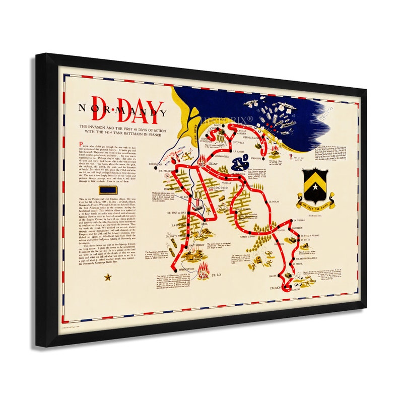 1944 D-day Normandy Map - Framed Vintage D-day Normandy Map - History ...