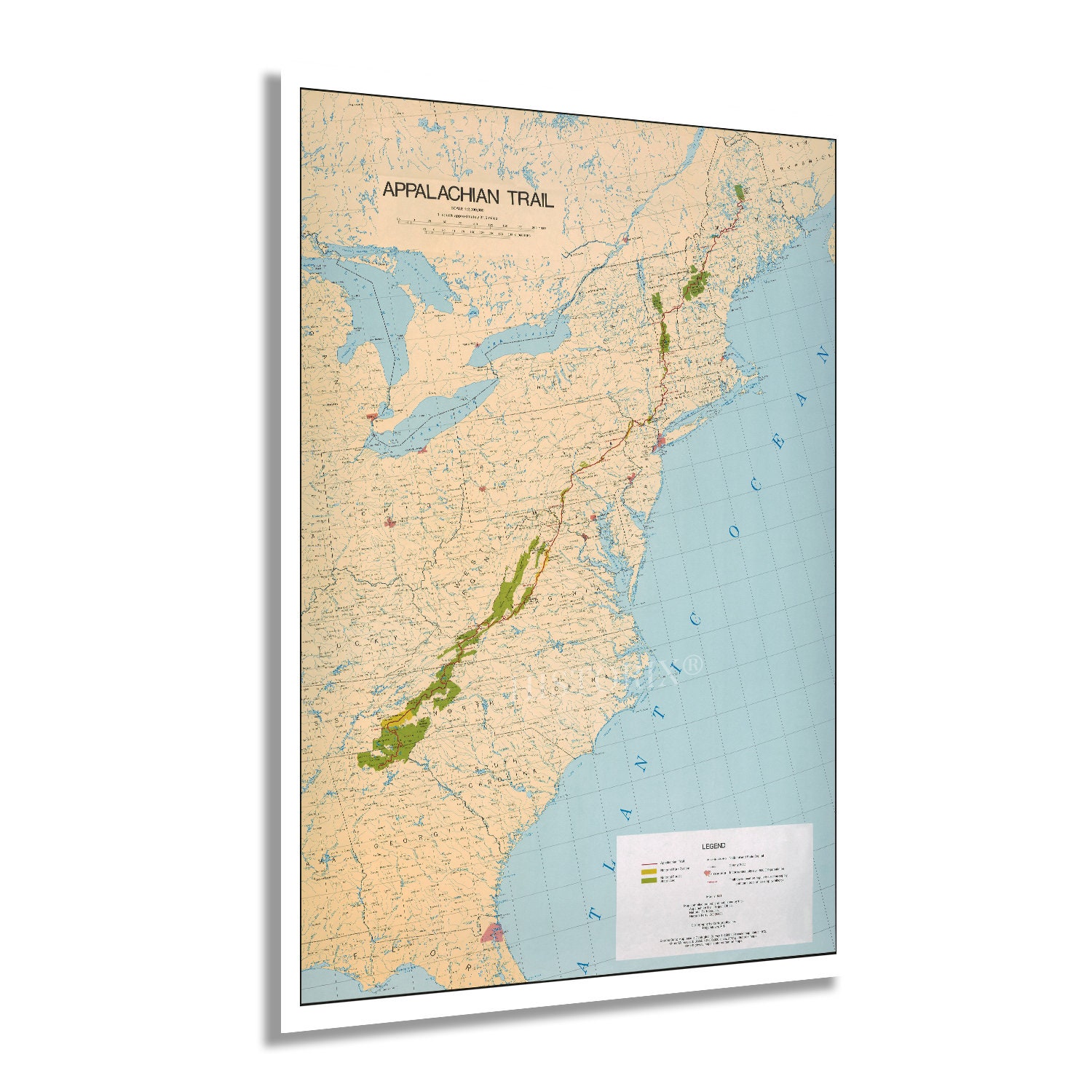 1981 Appalachian Trail Map Poster History Map of Appalachian Trail Wall