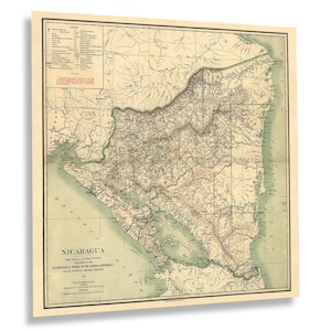 1903 Nicaragua Map Print - Vintage Map of The Republic of Nicaragua Poster - Mapa de Nicaragua Wall Art