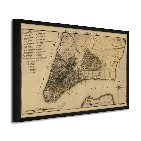 ヴィンテージ NYマップ　フレーム付き 1789 New York City Map - Framed Vintage New York Map