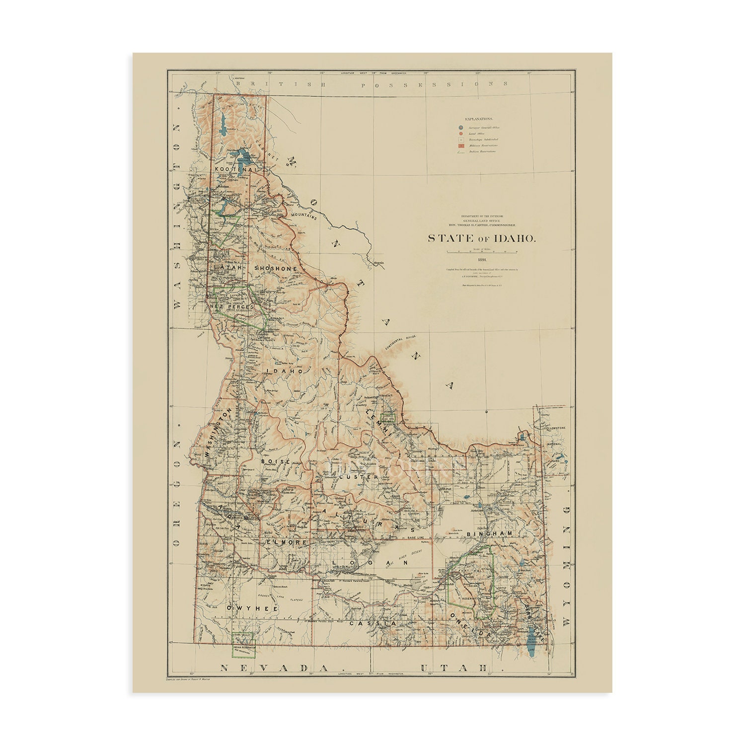 1891 Idaho Map Print Vintage Idaho Wall Art Old Map of - Etsy