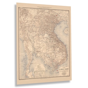 1895 Indochina Map Print - Vintage Map of Indochina Poster Wall Art - Old Vietnam Laos Cambodia Map in Southeast Asia