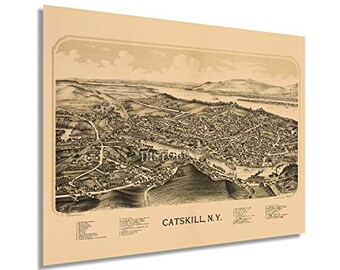 1889 Catskill NY Map - Vintage Catskill Map Art - Old Catskill New York Map - Birds Eye View  History Map of Catskill Town  Wall Art Poster