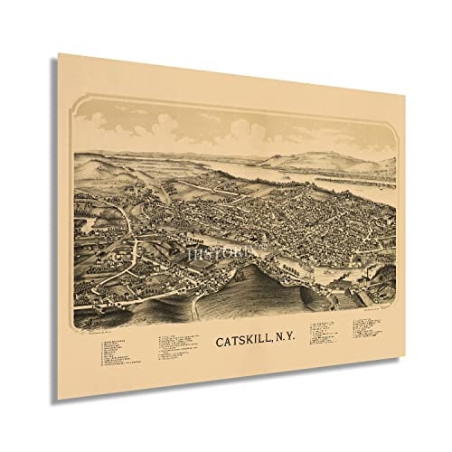 1889 Catskill NY Map - Vintage Catskill Map Art - Old Catskill New York Map - Birds Eye View  History Map of Catskill Town  Wall Art Poster