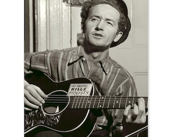 1943 Woody Guthrie Photo Print - Vintage Photo of American Singer Songwriter Woody Guthrie Portrait Holding His Guitar