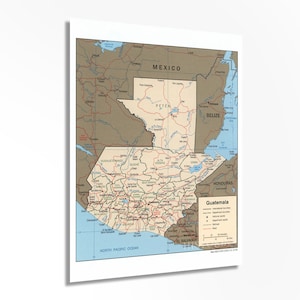 Póster de mapa de Guatemala 2000 - Mapa de Guatemala - Impresión de póster de Guatemala - Decoración de pared con mapa de Guatemala - Arte de pared de Guatemala