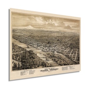 1876 Salem Oregon Map Poster - Vintage Map of Salem Oregon Wall Art - Salem Oregon from the West Looking East - Vintage Salem Oregon Map Art