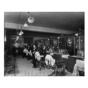 1896 7 Men in A Barber Shop Philadelphia Photo Print - Restored Vintage Barbershop Poster Photo in Philadelphia Wall Art