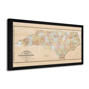 1833 North Carolina Map Print - Framed Vintage North Carolina Map -  Historic Map of NC - Map of North Carolina State Wall Art Poster