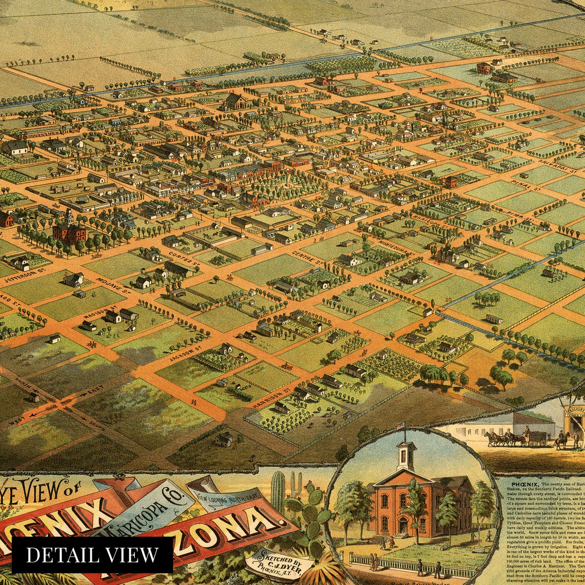 1885 Phoenix Arizona Map Vintage Map of Phoenix Arizona Wall - Etsy