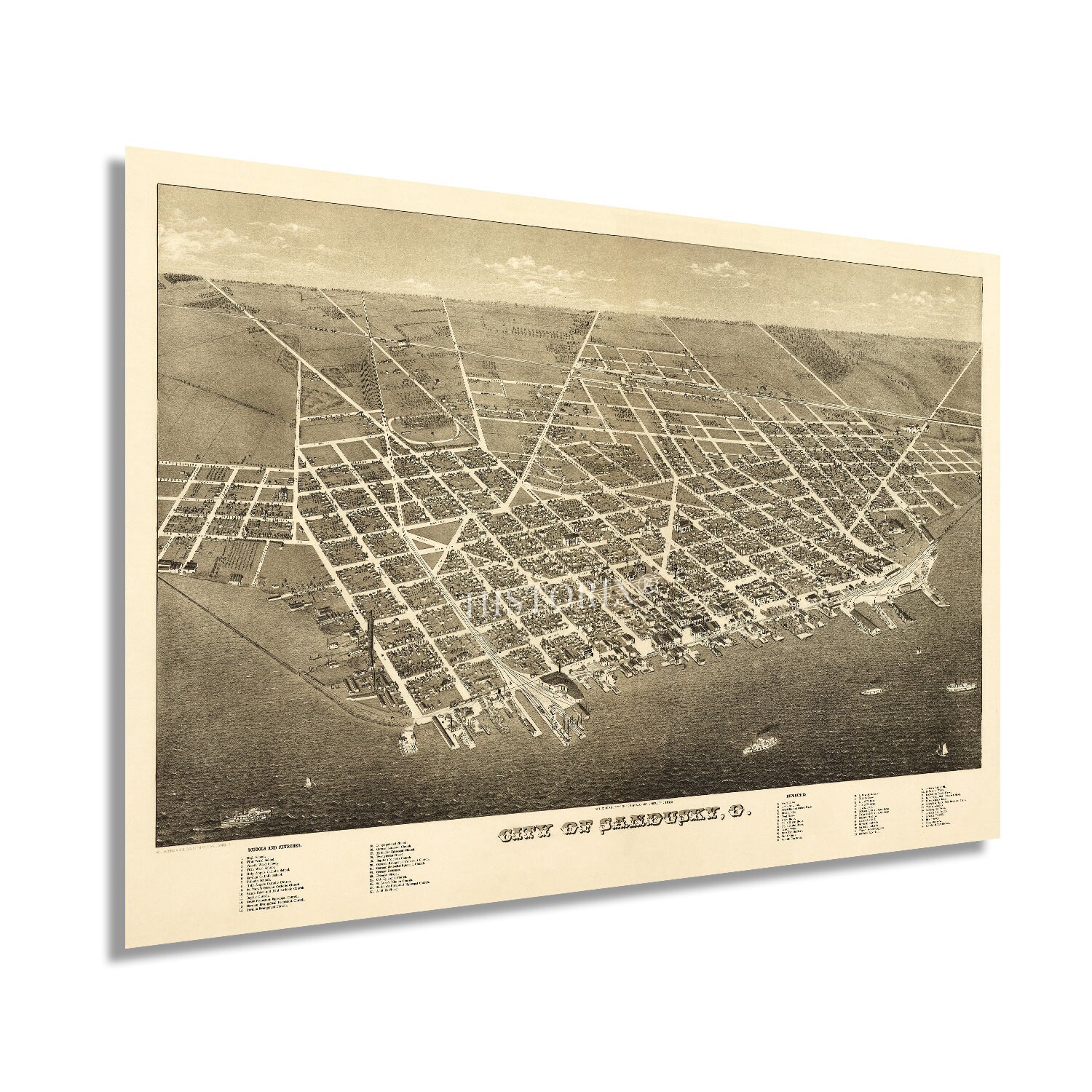 1883 Sandusky Ohio Map - Vintage Map of Ohio - Old Sandusky