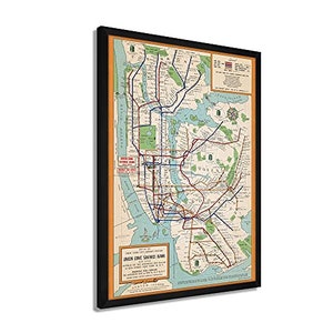 1954 New York City Subway Map - Framed Vintage Subway Map of New York - History Map of New York City Subway Wall Art Poster