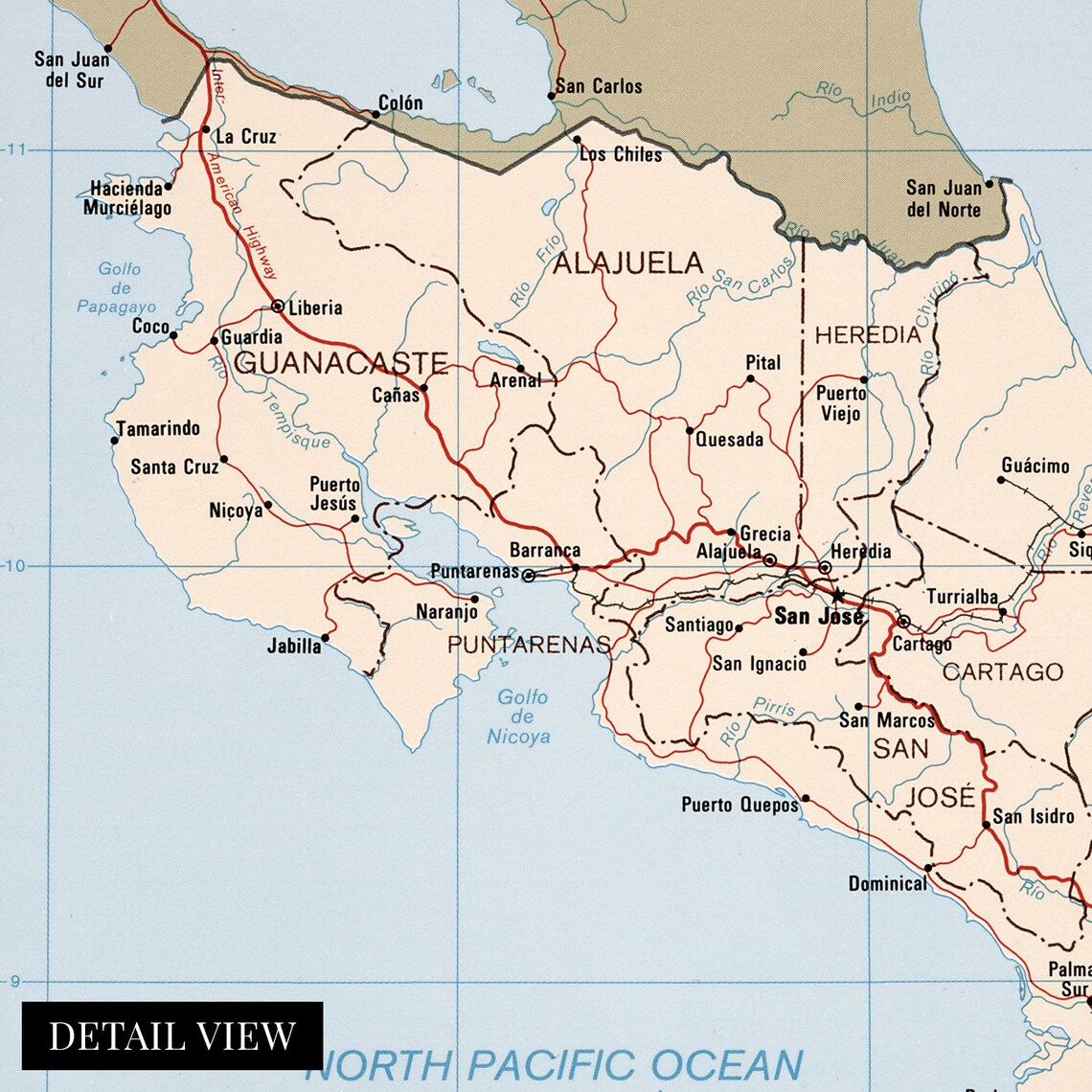 1987 Costa Rica Map Old Wall Map of Costa Rica History Map Etsy