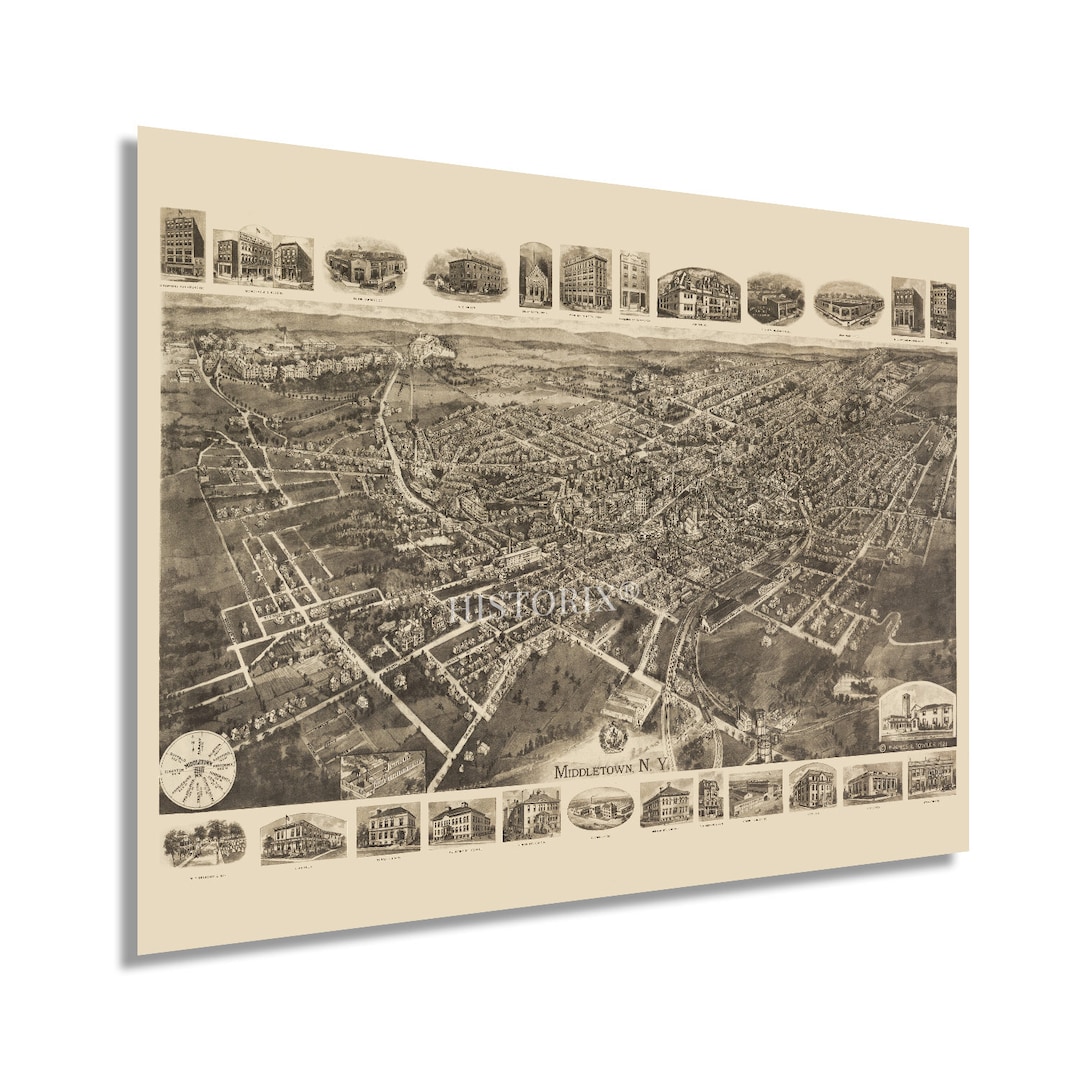 1921 Middletown New York Map Vintage Map of Middletown NY Wall Art ...