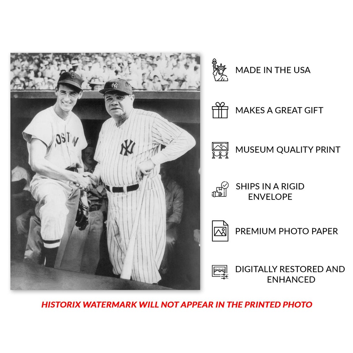 Babe Ruth Fenway Printable 1943 Ted Williams and Babe Ruth Poster Photo Print - Vintage Photo of ...