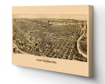 Carte de Fort Worth de 1891 - Papier photo vintage Carte de Fort Worth au Texas - Carte de la ville de Fort Worth au Texas - Carte en perspective de Fort Worth Poster d'art mural