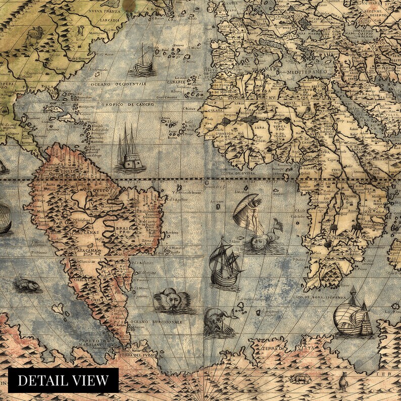 1565 World Map Poster Old Map of the World History Map of the Universal