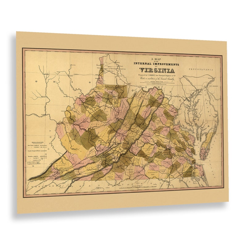 1848 Virginia Map Print - Vintage Map of Virginia State USA - Old Map ...