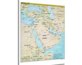 2021 Middle East Map Poster - Map of the Middle East Region - Countries of Middle East Wall Art Poster