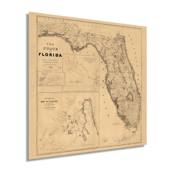 Vintage Florida Keys Map Wall Art Etsy