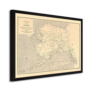 1909 Alaska Map - Framed Vintage Alaska Map - History Map of Alaska  - Alaska Wall Map Showing Aleutian Islands Wall Art Poster Print