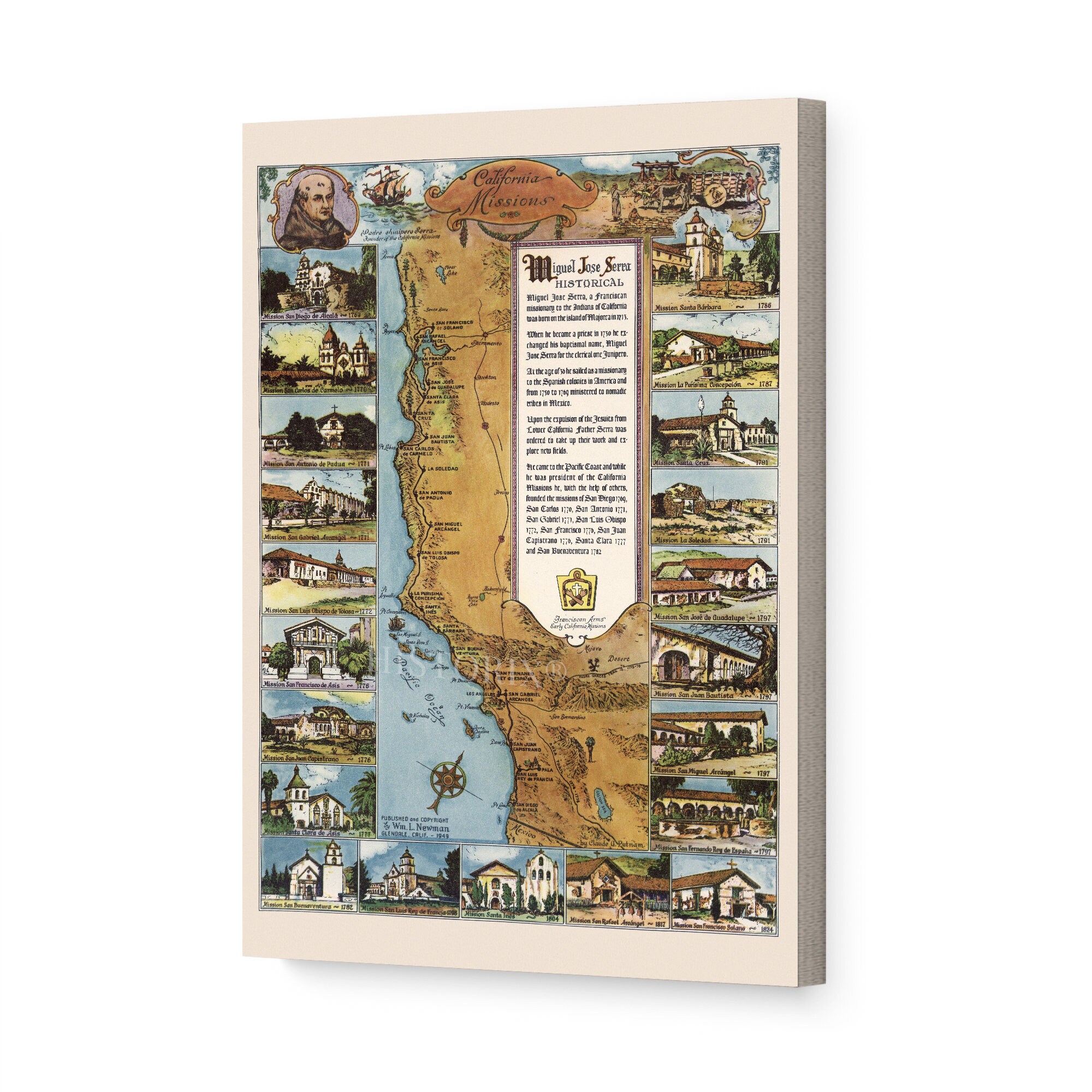 1949 California Map - Canvas Wrap Vintage Map of California Missions - Old  California Map - Restored California Missions Wall Art Poster - Etsy