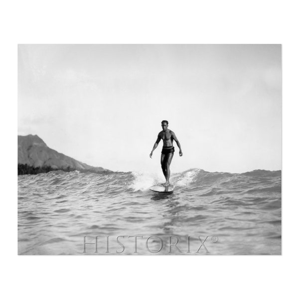 1929 The Surf Rider Photo Print - Restored Man Riding Wave on Surfboard - Honolulu Hawaii Surfing Poster Wall Art