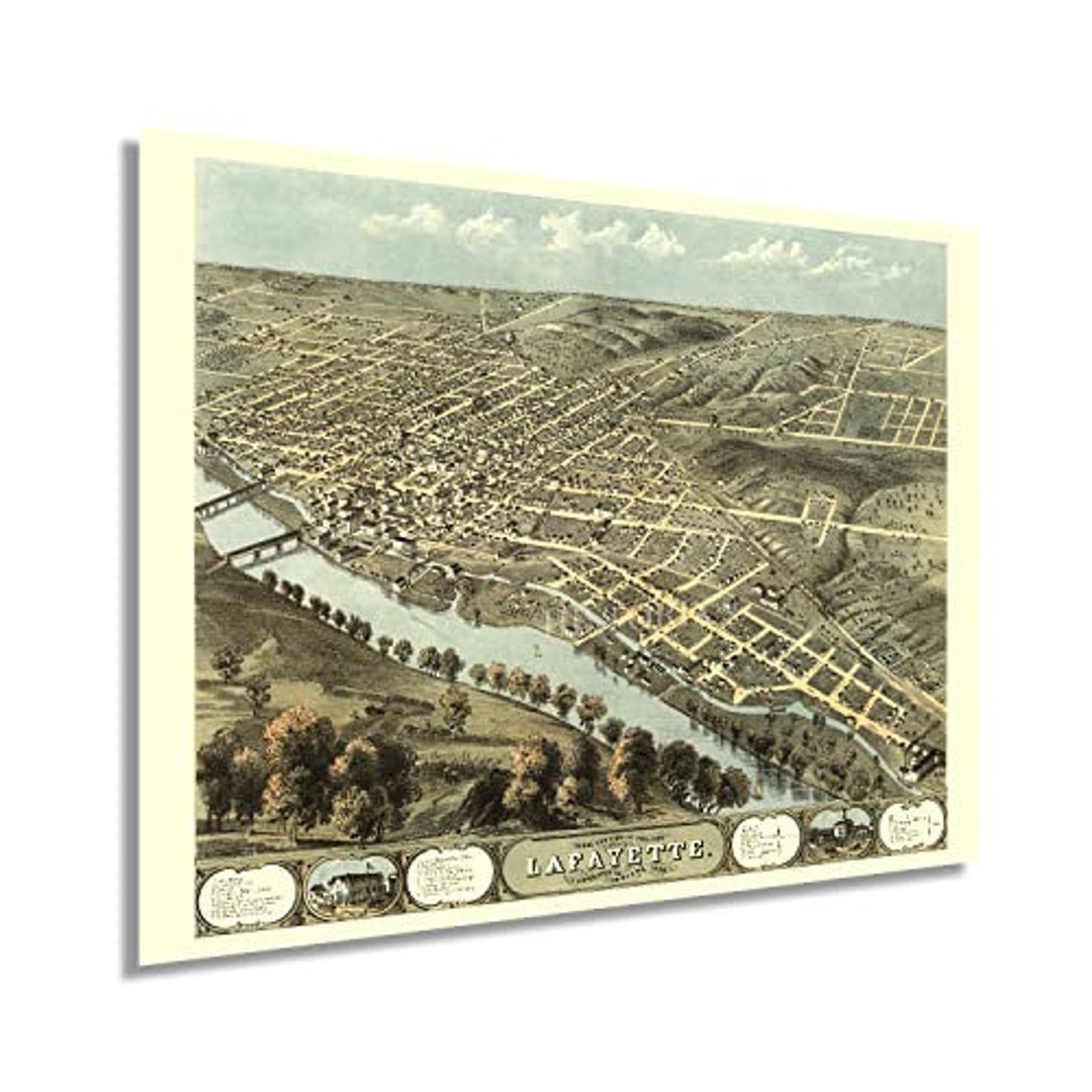 1868 Lafayette Indiana Map Poster - Old Map of Lafayette IN Wall Art ...