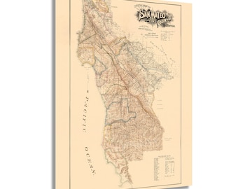 1894 San Mateo County California Map Poster - Vintage Map of San Mateo County Wall Art - Old Map of San Mateo County CA Poster Print