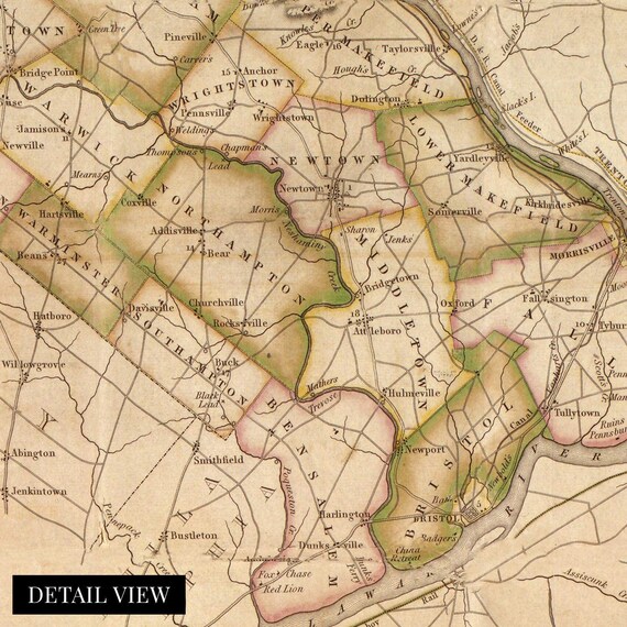 1831 Map of Bucks County Pennsylvania - Vintage Map of Bucks