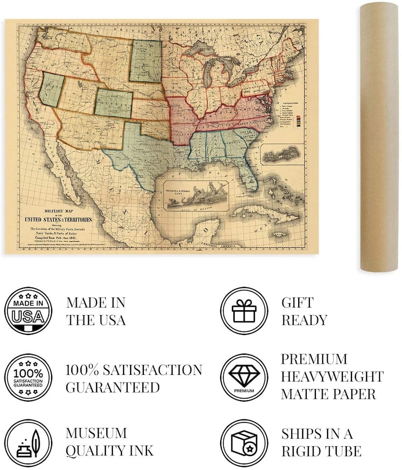 Historic Map : Wild Bill Hickok Pictorial Treasure Map of The United S - Historic Pictoric