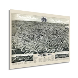 1889 Lincoln Nebraska Map - Vintage Lincoln Nebraska Wall Art - Old Lincoln Nebraska Map - Historic Birds Eye View of Lincoln Nebraska