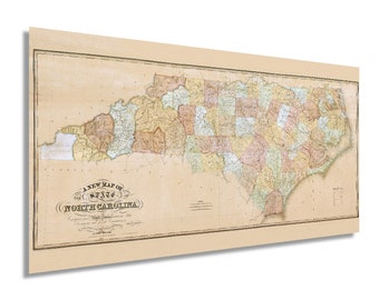 1833 North Carolina State Map - North Carolina Vintage Map Constructed from Actual Surveys - NC Wall Art - North Carolina Map Wall Decor