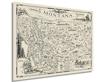 1937 Map of Montana - Old Montana Map -  History Map of Helena Montana - A One Page History Map of Montana Wall Art Poster