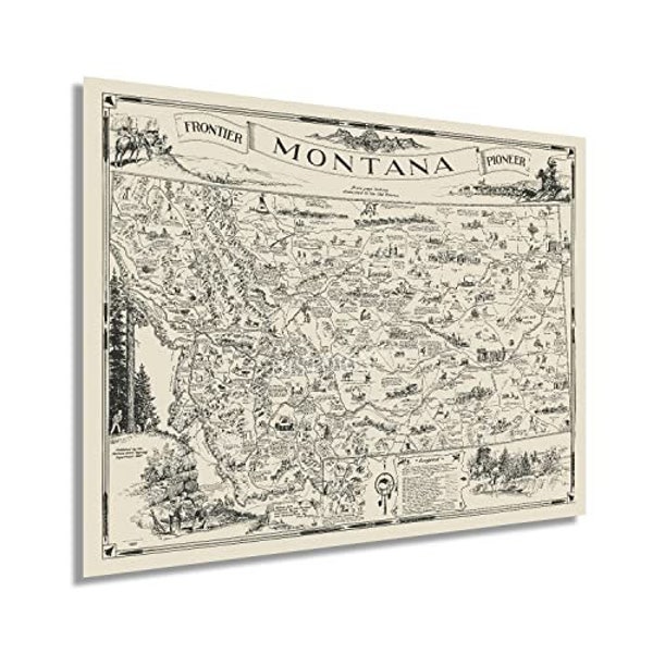 1937 Map of Montana - Old Montana Map -  History Map of Helena Montana - A One Page History Map of Montana Wall Art Poster
