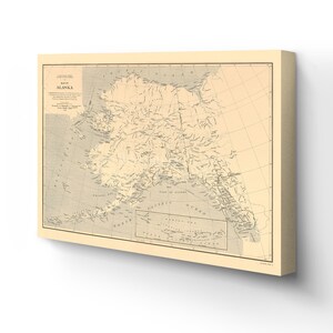 1909 Alaska Map Art - Canvas Wrap Vintage Alaska Map - History Map of Alaska - State of Alaska Map Showing Aleutian Islands Wall Art Poster
