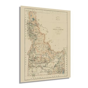 1891 Idaho Map Print - Vintage Idaho Wall Art - Old Map of Idaho Poster - State of Idaho History Map from Official Records Wall Art Poster