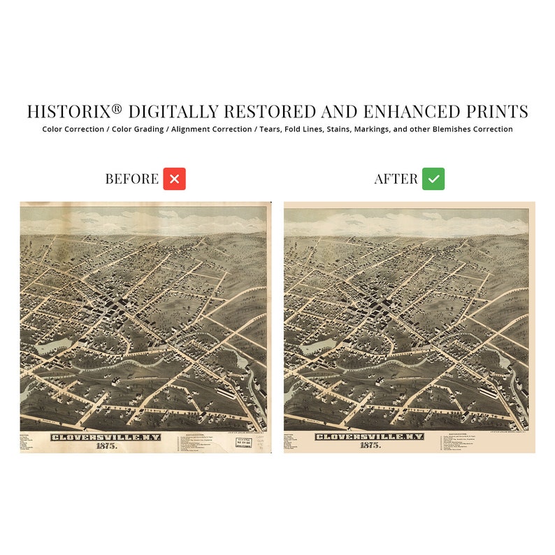 1875 Gloversville New York Map Vintage Map of Gloversville NY Wall Art