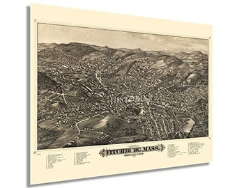 1882 Map of Fitchburg Massachusetts Poster - Fitchburg Massachusetts Wall Map History - Old City of Fitchburg MA Map Wall Art Poster Print