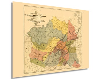1884 Cherokee Indian Map - Vintage Map of The Former Territorial Limits of The Cherokee Nation - Old American Native Indian Map Wall Art