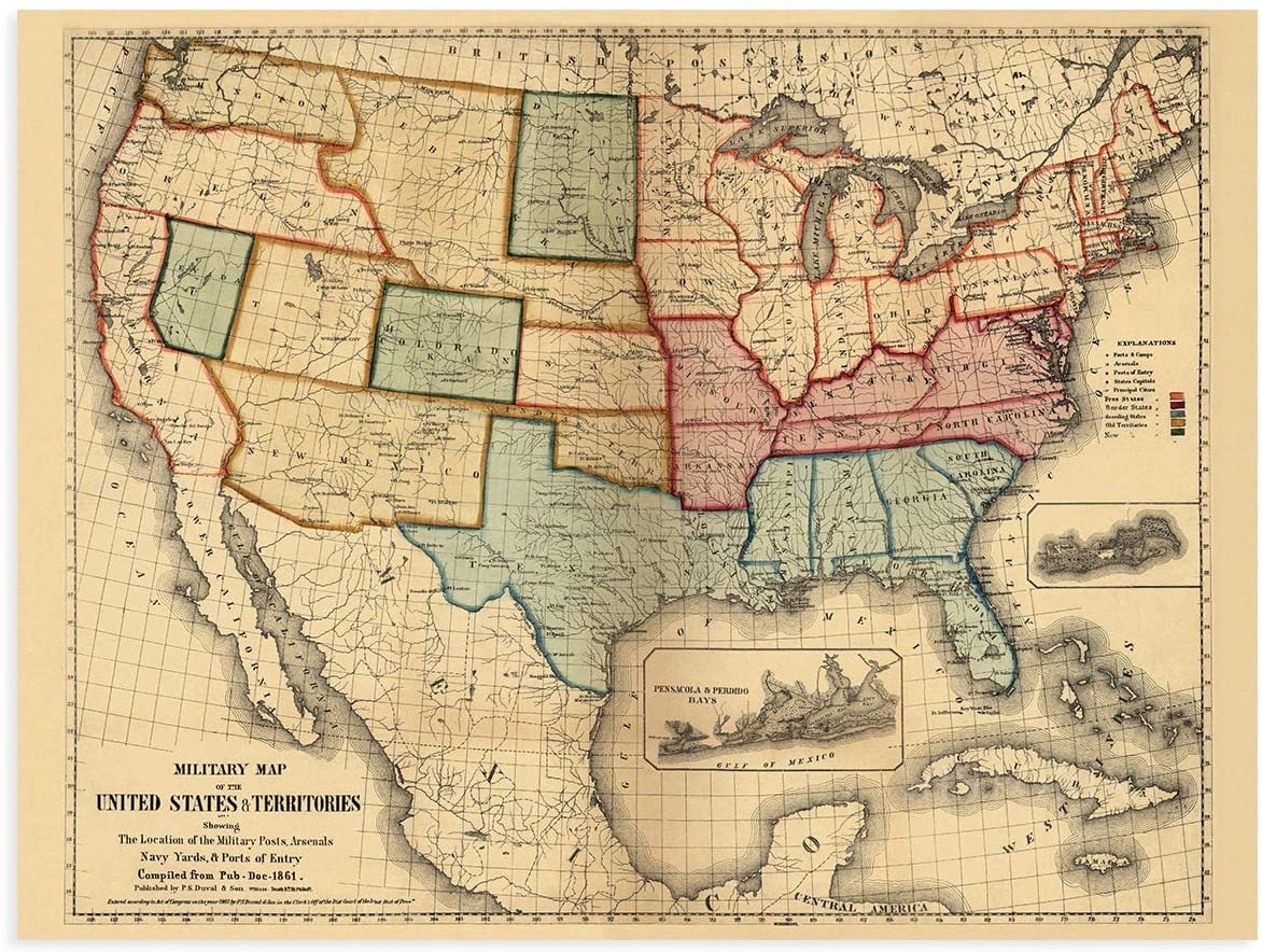 1861 American Civil War Map Vintage - Il Fullxfull.5101440735 Hk4m