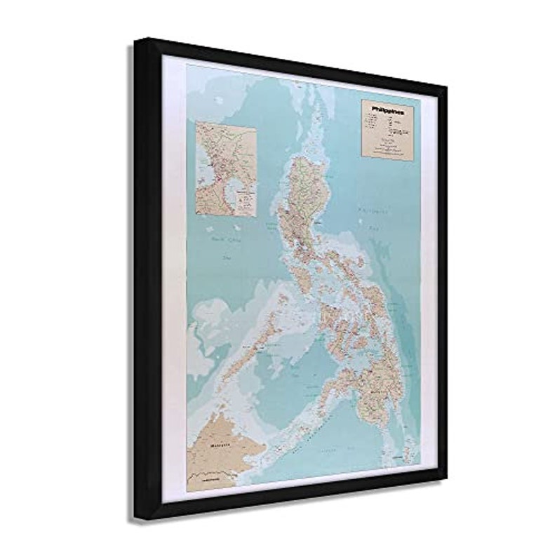 1990 Map of the Philippines Framed Vintage Map of Philippines Wall Map